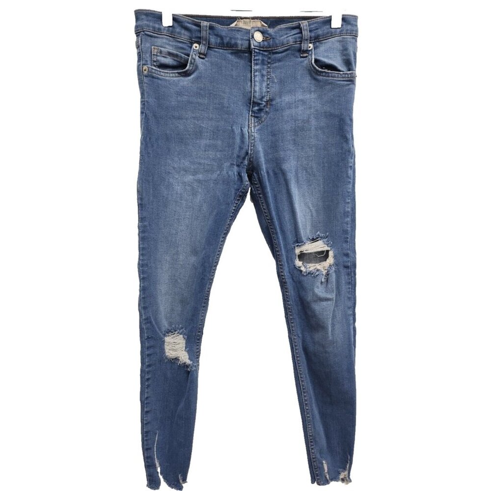 Free People Jeans Womens Size 27 Short Blue Denim Distressed Skinny Ankle BOHO